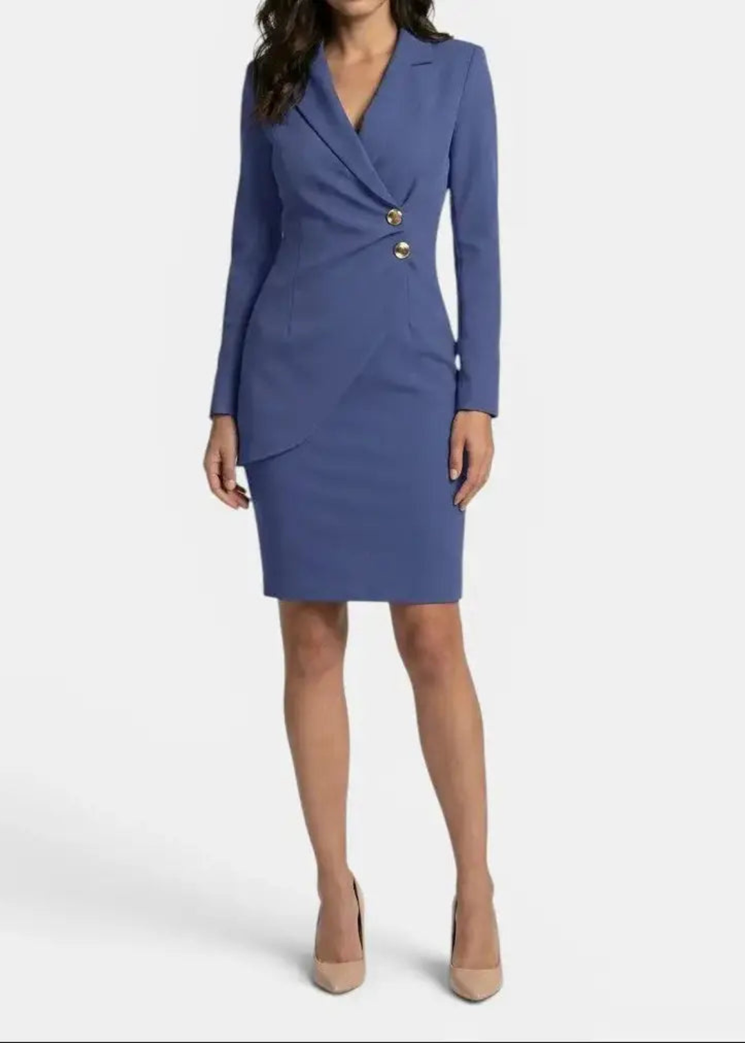 Roos | Dames Doorknoop Lange Mouw Bruiloftsgast Blazer Jurk