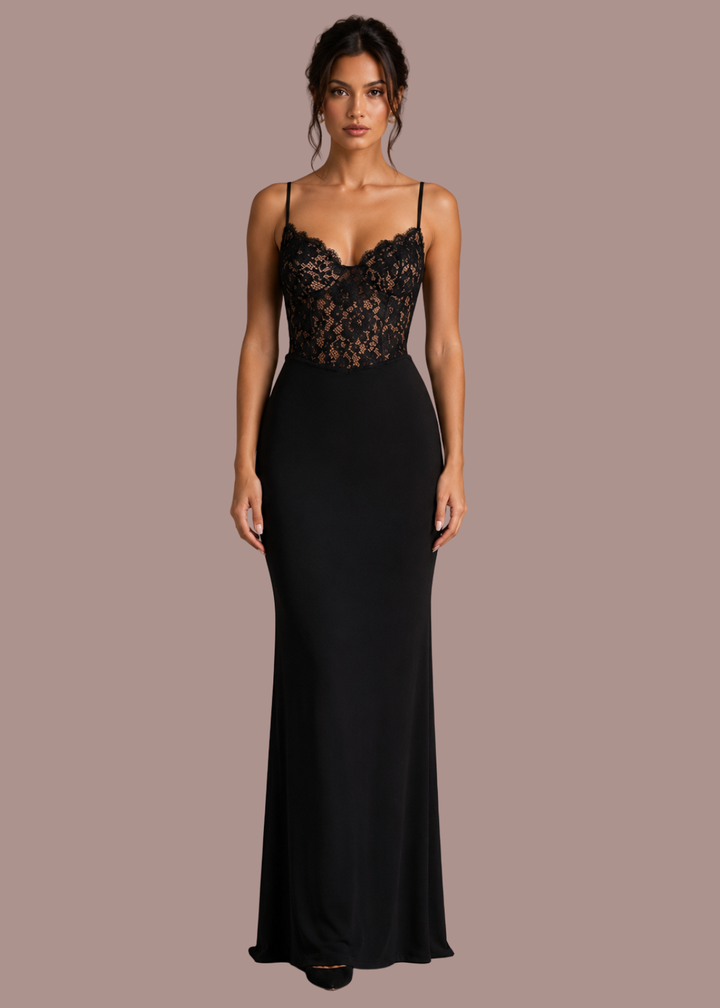 Liliana | Dames Kanten Korset Mermaid Maxi Jurk met Spaghettibandjes