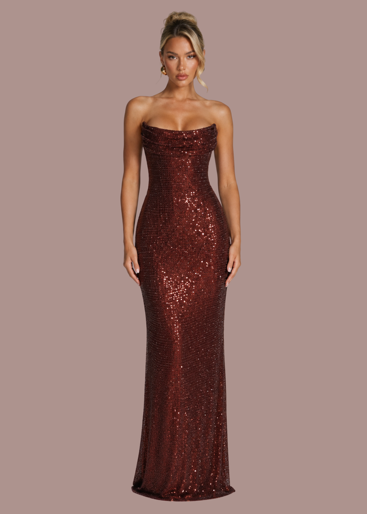 Britt | Dames Strapless Versierde Bruiloftsgast Maxi Jurk