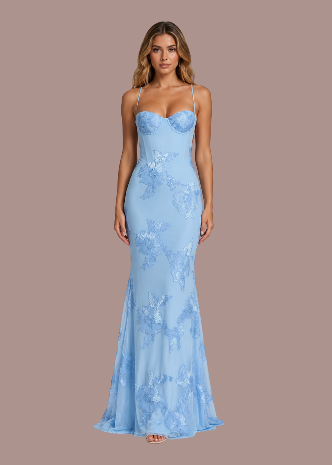 Bregje | Dames Korset Bloemen Geborduurde Bruiloftsgast Maxi Jurk