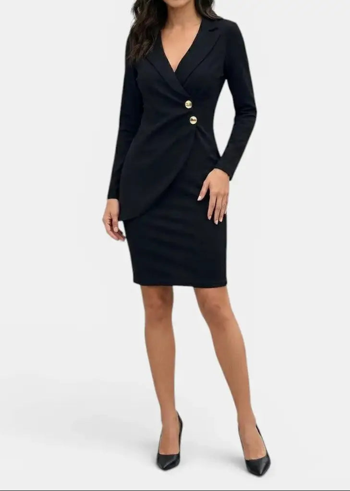 Roos | Dames Doorknoop Lange Mouw Bruiloftsgast Blazer Jurk
