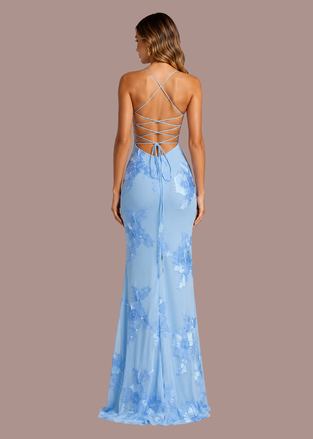 Bregje | Dames Korset Bloemen Geborduurde Bruiloftsgast Maxi Jurk