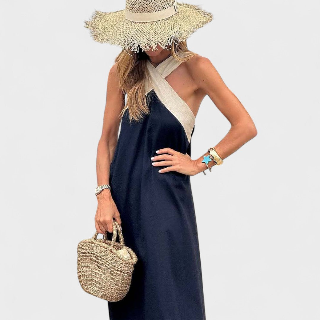 Julie | Dames Bruiloftsgast Halter Midi Jurk