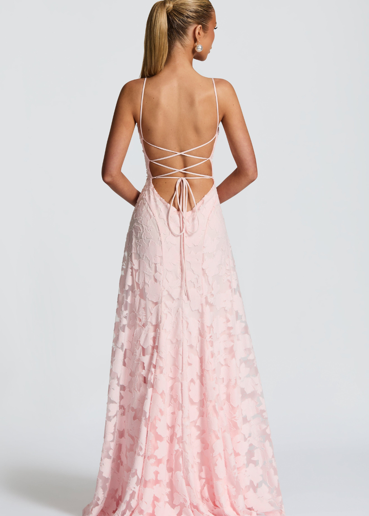 Floor | Dames Waterval Hals Bloemen Kant Bruiloftsgast Maxi Jurk