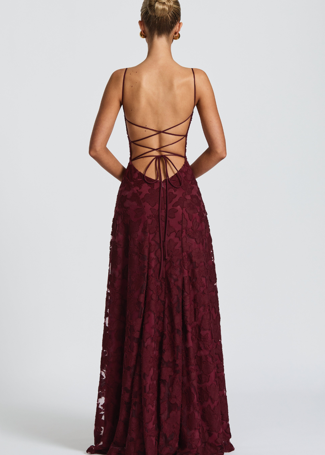 Floor | Dames Waterval Hals Bloemen Kant Bruiloftsgast Maxi Jurk