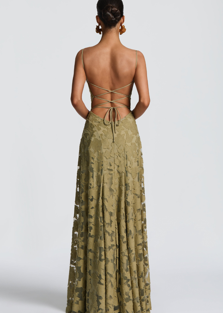 Floor | Dames Waterval Hals Bloemen Kant Bruiloftsgast Maxi Jurk