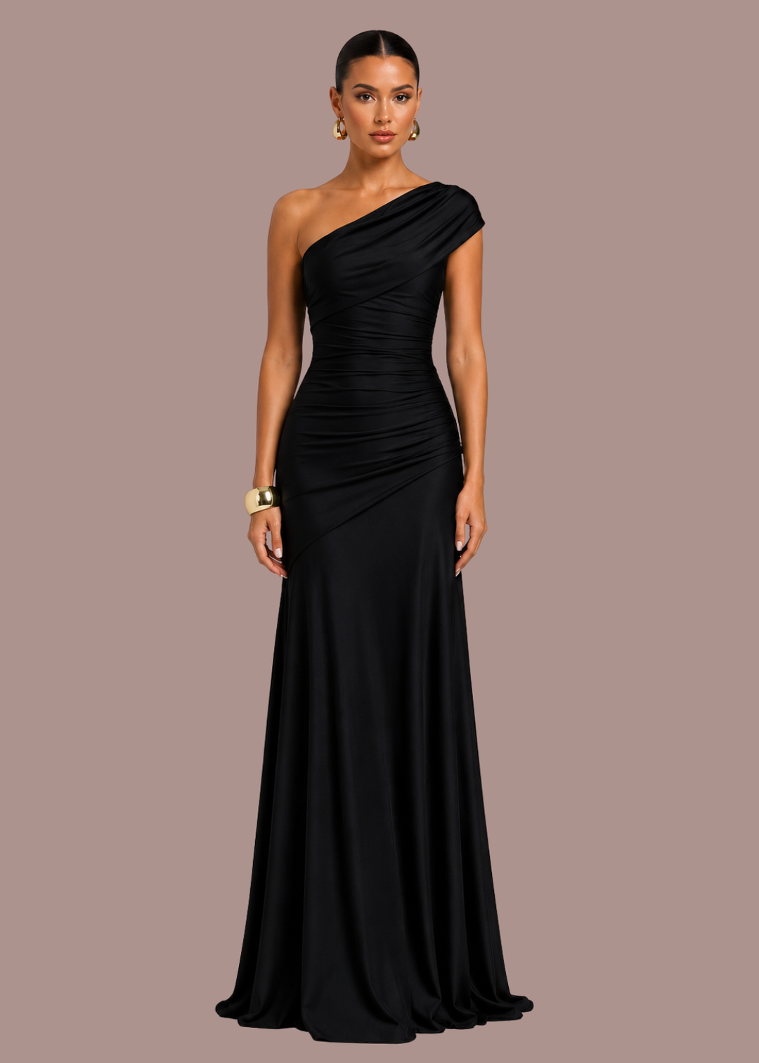 Pleun | Dames One Shoulder Gedrapeerde Bruiloftsgast Maxi Jurk