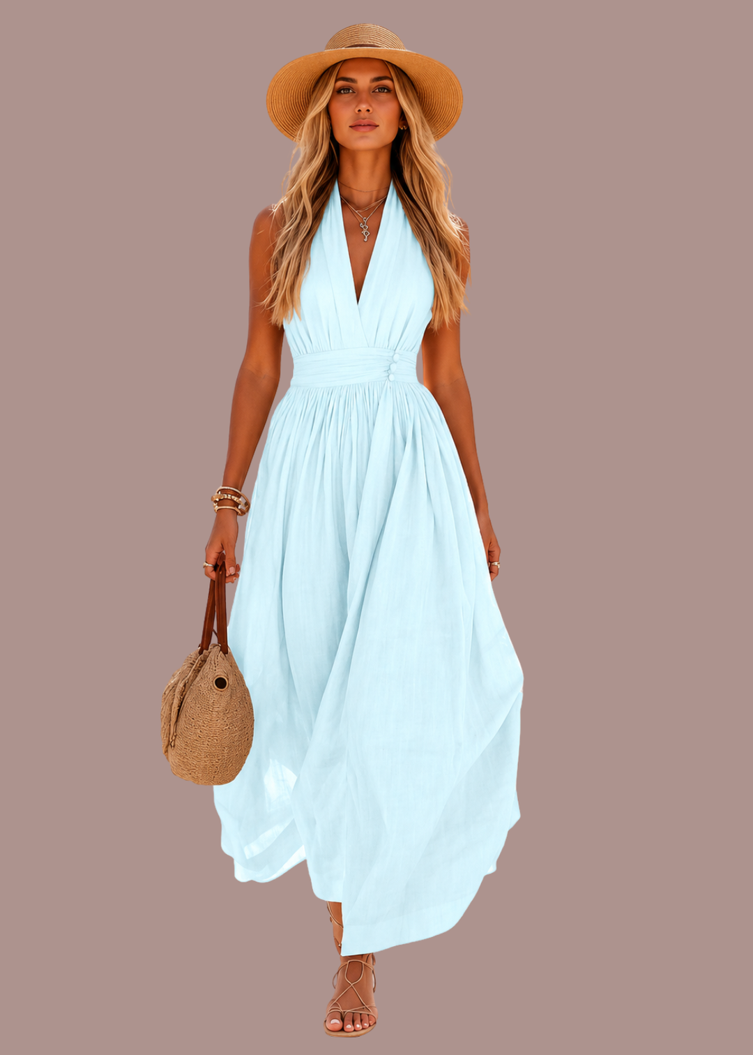 Iris | Dames Halter V Hals Boho Zomer Maxi Jurk