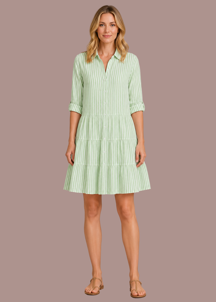 Florence | Dames Gestreepte Gelaagde Blouse Mini Jurk met Kraag