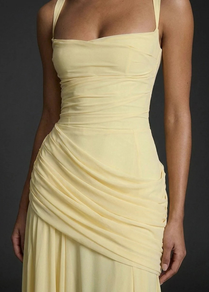 Fleur | Dames Vierkante Hals Gedrapeerde Mermaid Maxi Jurk
