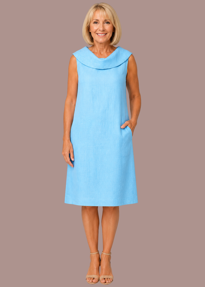 Julia | Dames Mouwloze Waterval Hals Rechte Midi Jurk