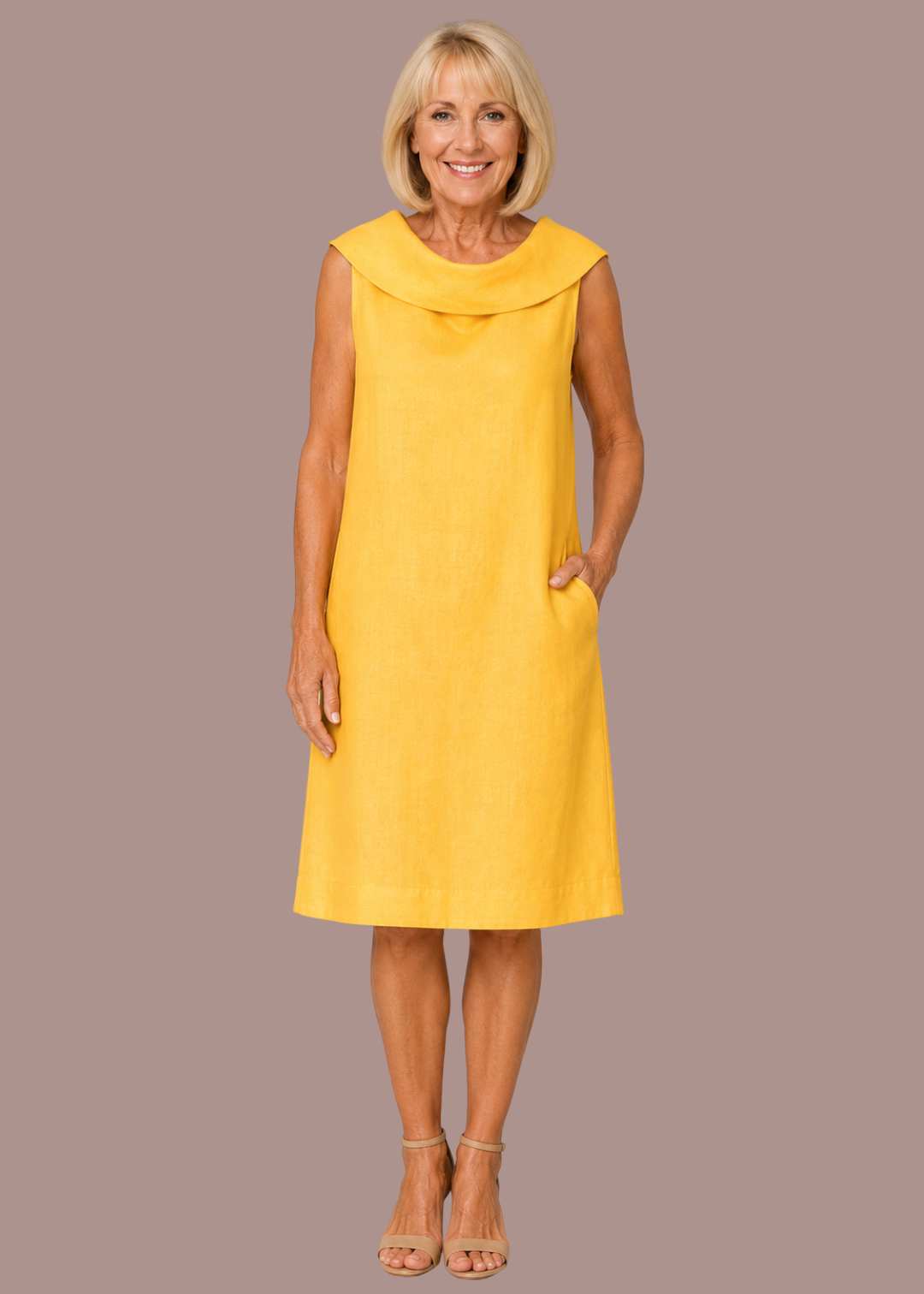 Julia | Dames Mouwloze Waterval Hals Rechte Midi Jurk