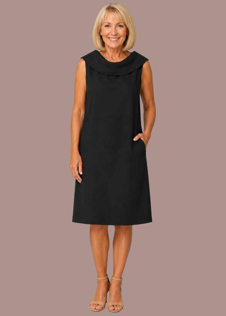 Julia | Dames Mouwloze Waterval Hals Rechte Midi Jurk