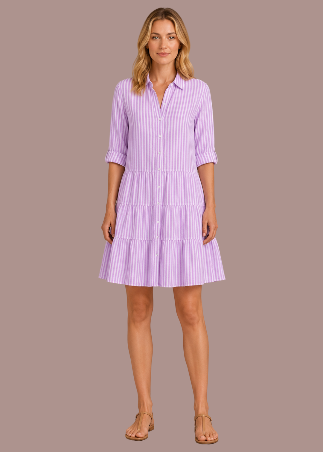 Florence | Dames Gestreepte Gelaagde Blouse Mini Jurk met Kraag