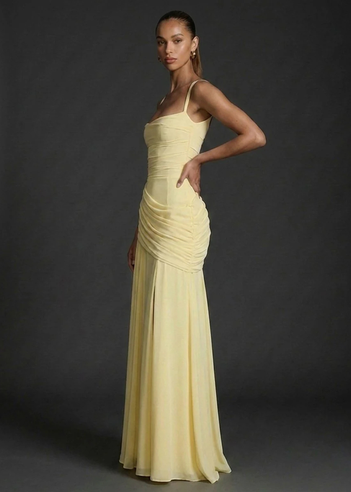 Fleur | Dames Vierkante Hals Gedrapeerde Mermaid Maxi Jurk
