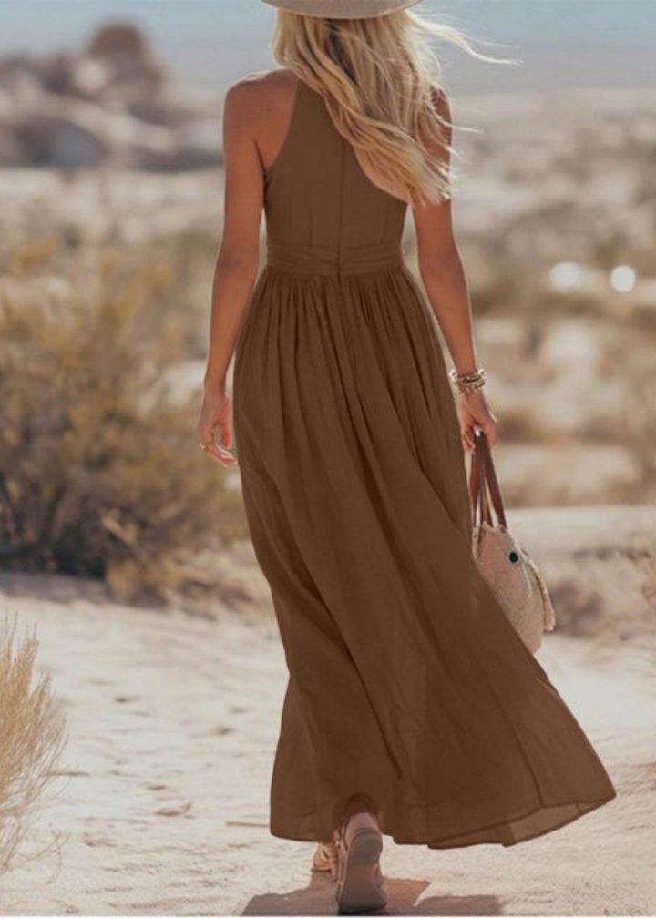 Iris | Dames Halter V Hals Boho Zomer Maxi Jurk