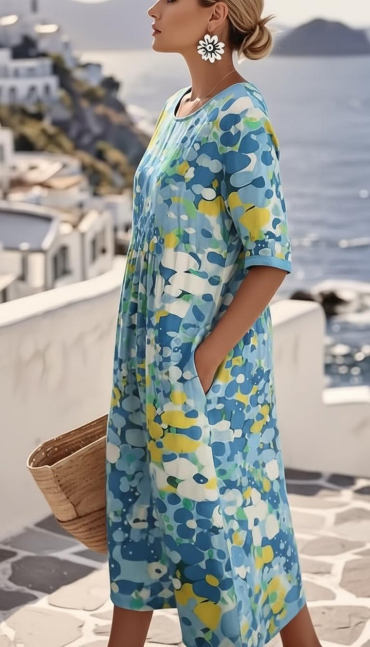 Roos Bloemenprint Midi Jurk