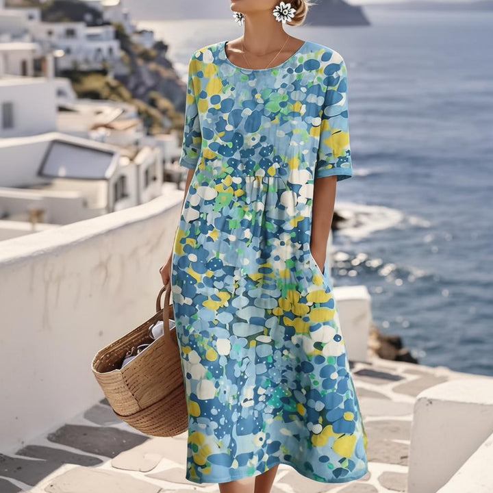 Roos Bloemenprint Midi Jurk