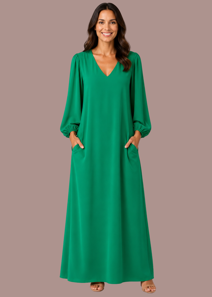 Tabitha | Dames V Hals Lange Mouw Oversized Maxi Jurk