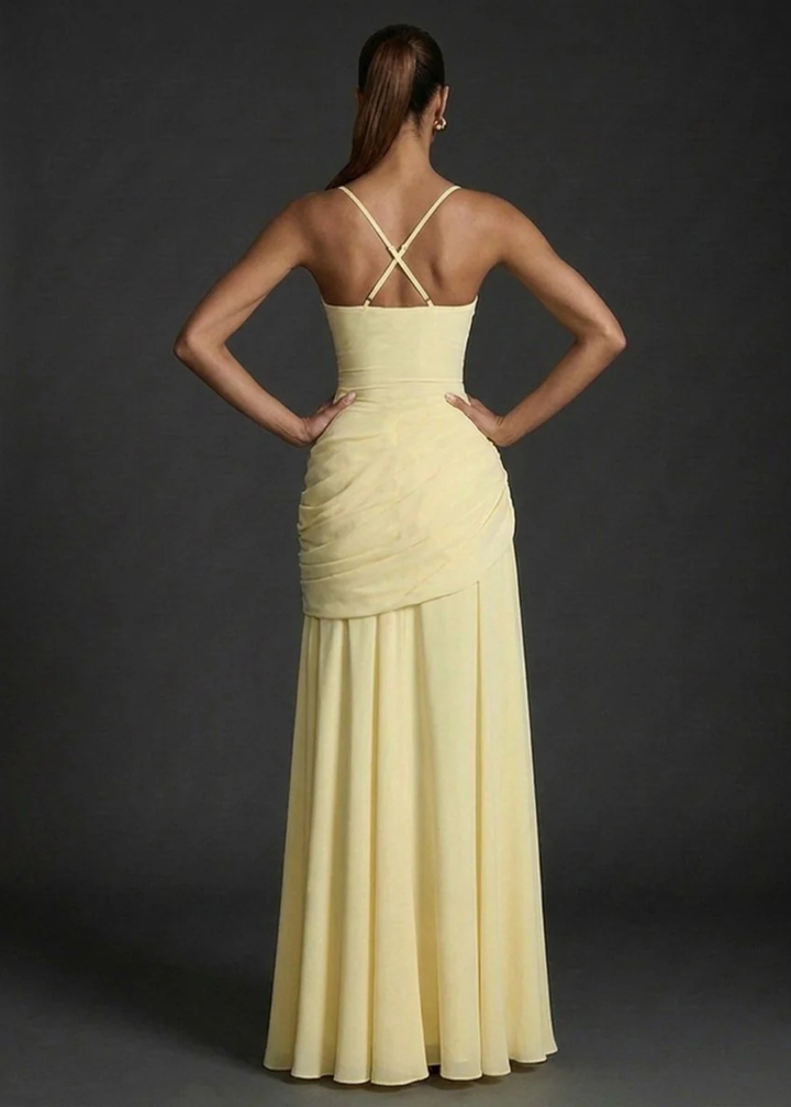 Fleur | Dames Vierkante Hals Gedrapeerde Mermaid Maxi Jurk