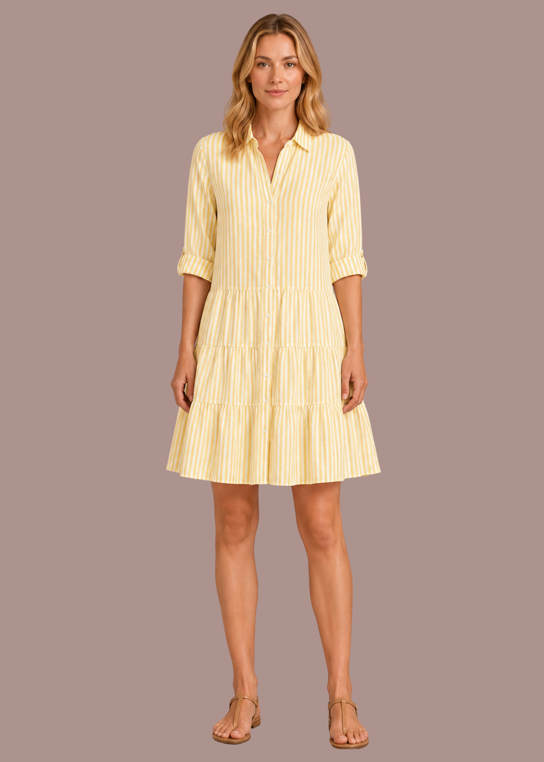 Florence | Dames Gestreepte Gelaagde Blouse Mini Jurk met Kraag