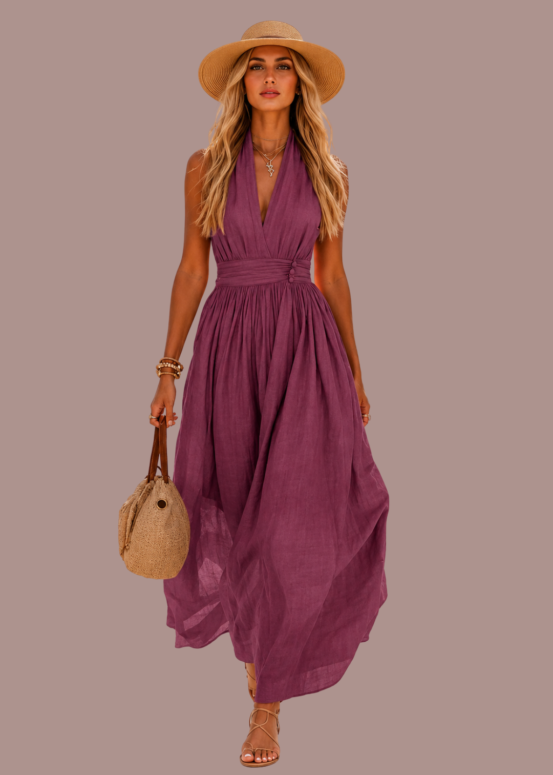 Iris | Dames Halter V Hals Boho Zomer Maxi Jurk