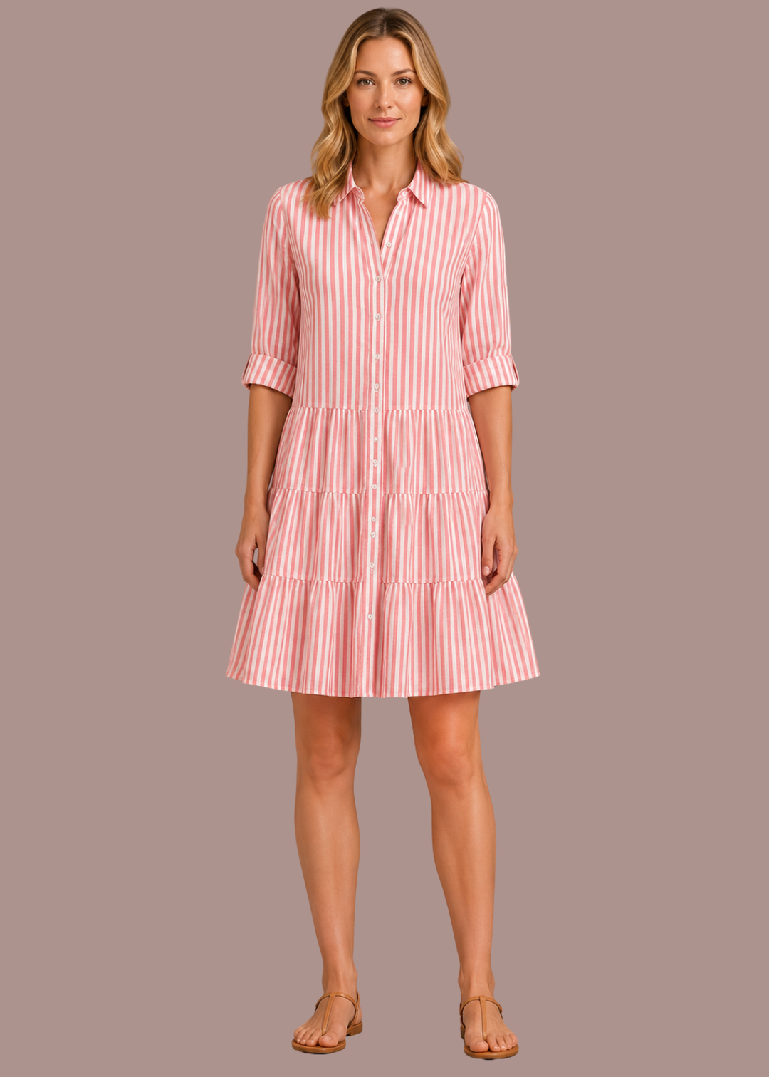 Florence | Dames Gestreepte Gelaagde Blouse Mini Jurk met Kraag