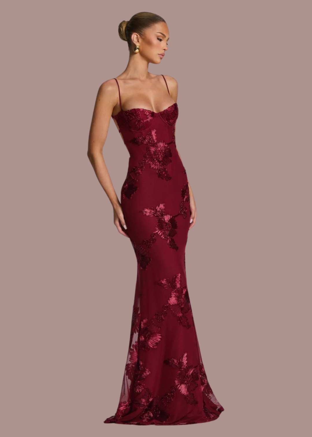 Bregje | Dames Korset Bloemen Geborduurde Bruiloftsgast Maxi Jurk