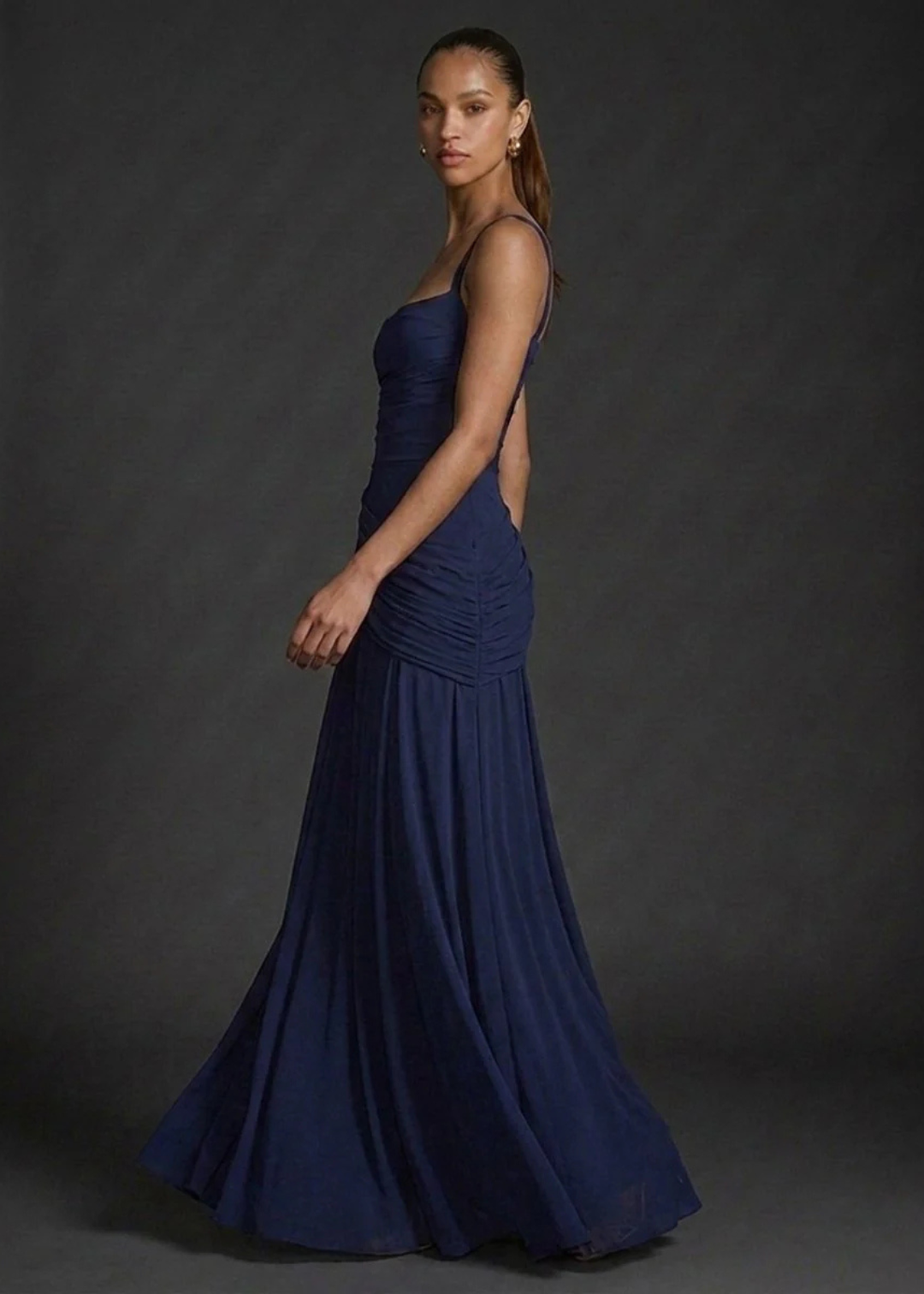 Fleur | Dames Vierkante Hals Gedrapeerde Mermaid Maxi Jurk