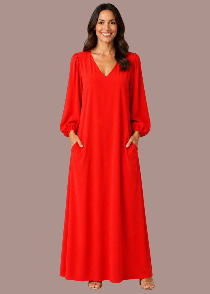Tabitha | Dames V Hals Lange Mouw Oversized Maxi Jurk
