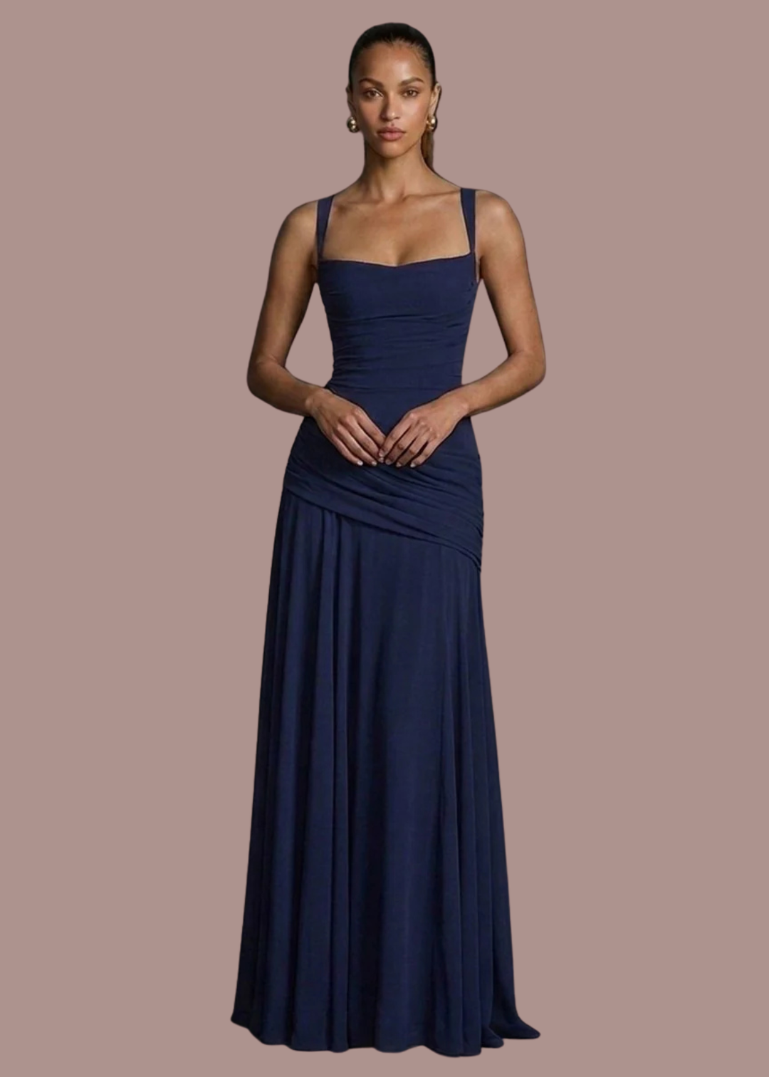 Fleur | Dames Vierkante Hals Gedrapeerde Mermaid Maxi Jurk
