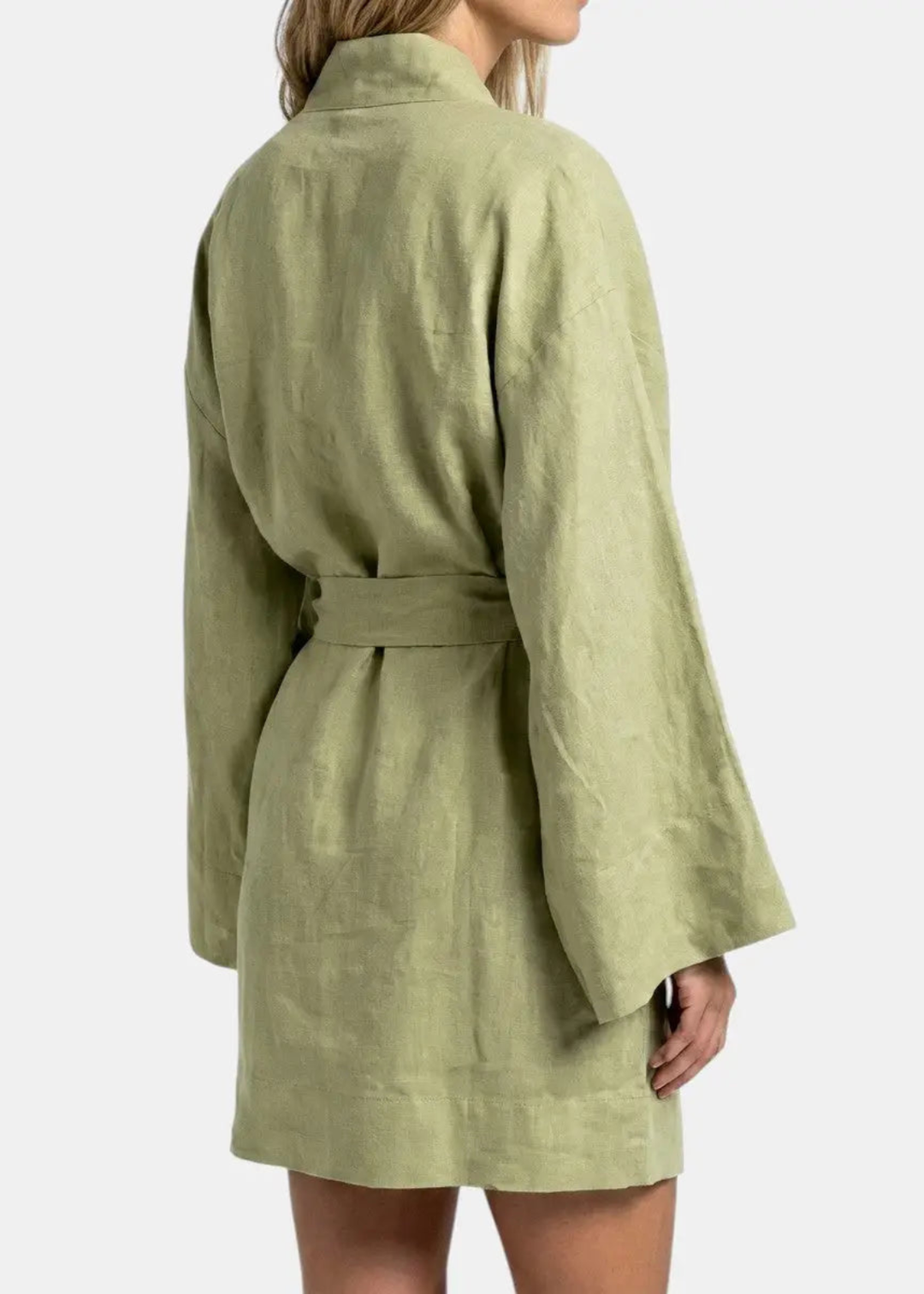 Eva | Dames Linnen Kimono Overslag Midi Jurk met Strikceintuur