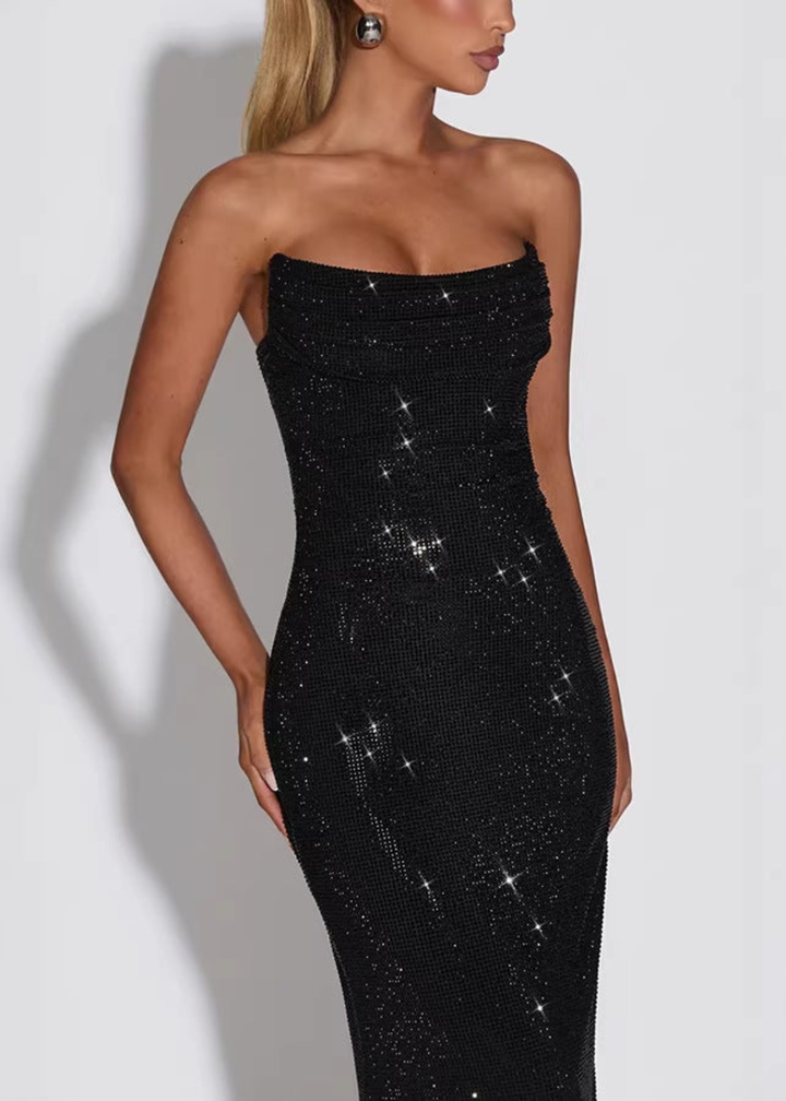 Britt | Dames Strapless Versierde Bruiloftsgast Maxi Jurk