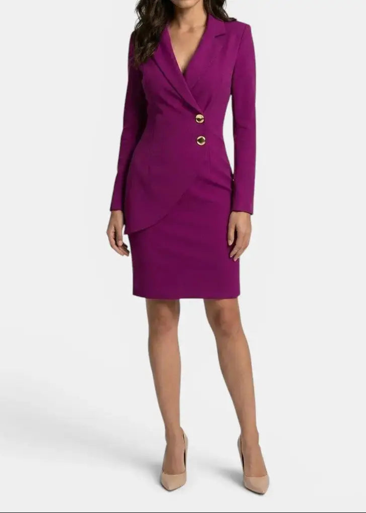 Roos | Dames Doorknoop Lange Mouw Bruiloftsgast Blazer Jurk