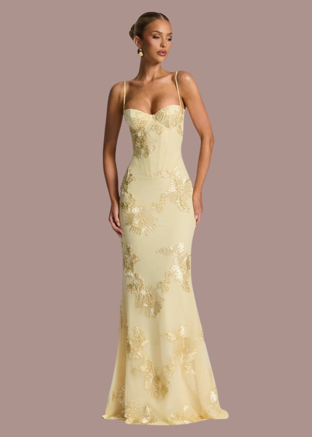 Bregje | Dames Korset Bloemen Geborduurde Bruiloftsgast Maxi Jurk