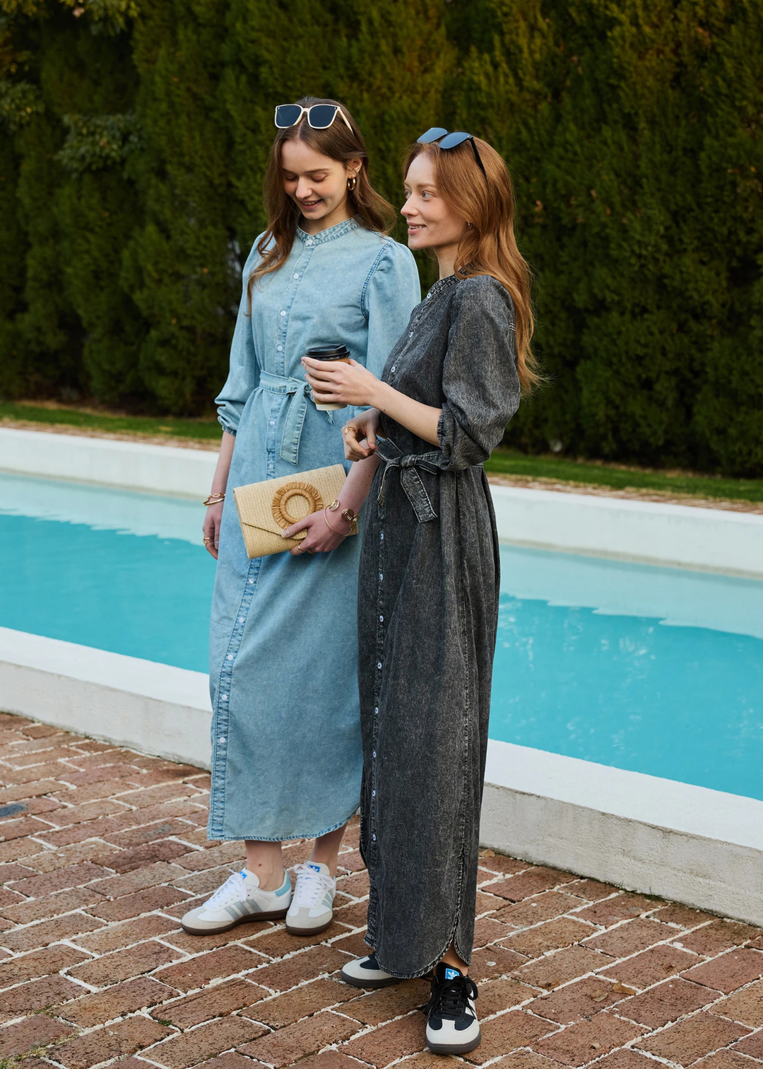 Maaike | Dames Denim Doorknoop Lange Mouw Maxi Jurk met Ceintuur