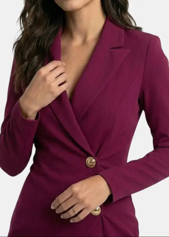 Roos | Dames Doorknoop Lange Mouw Bruiloftsgast Blazer Jurk