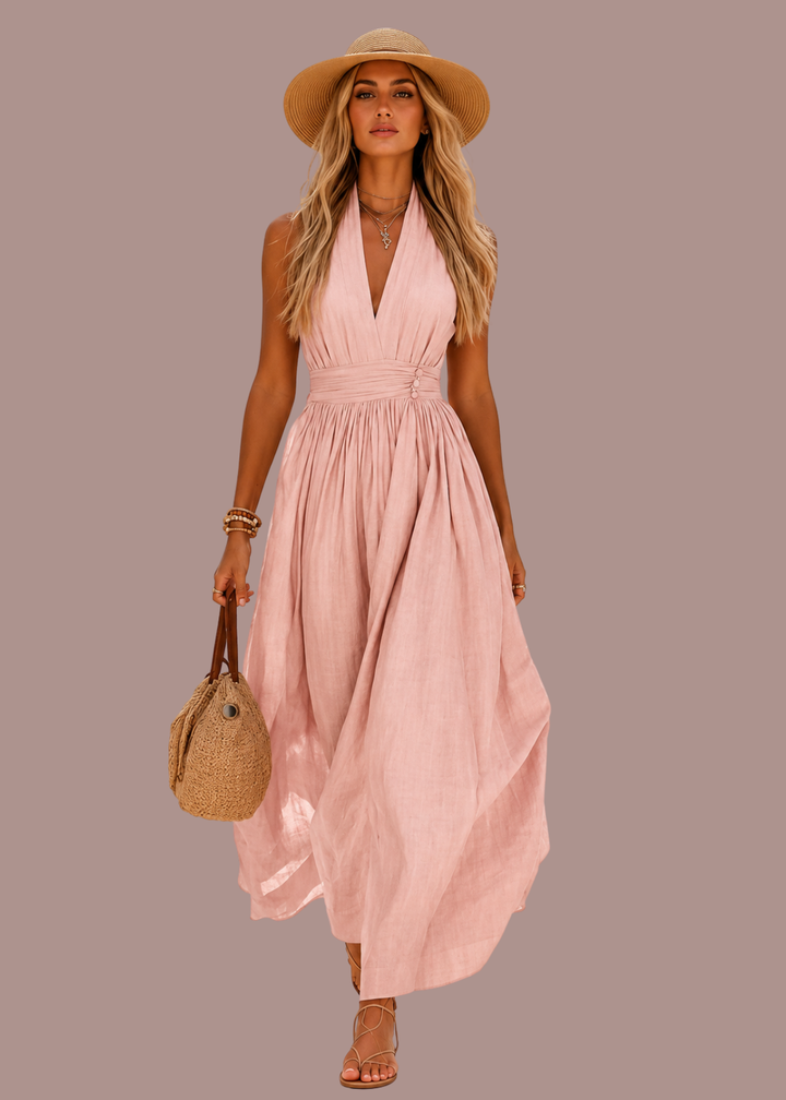 Iris | Dames Halter V Hals Boho Zomer Maxi Jurk