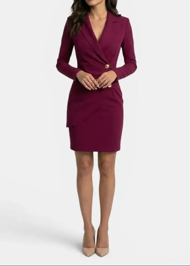 Roos | Dames Doorknoop Lange Mouw Bruiloftsgast Blazer Jurk