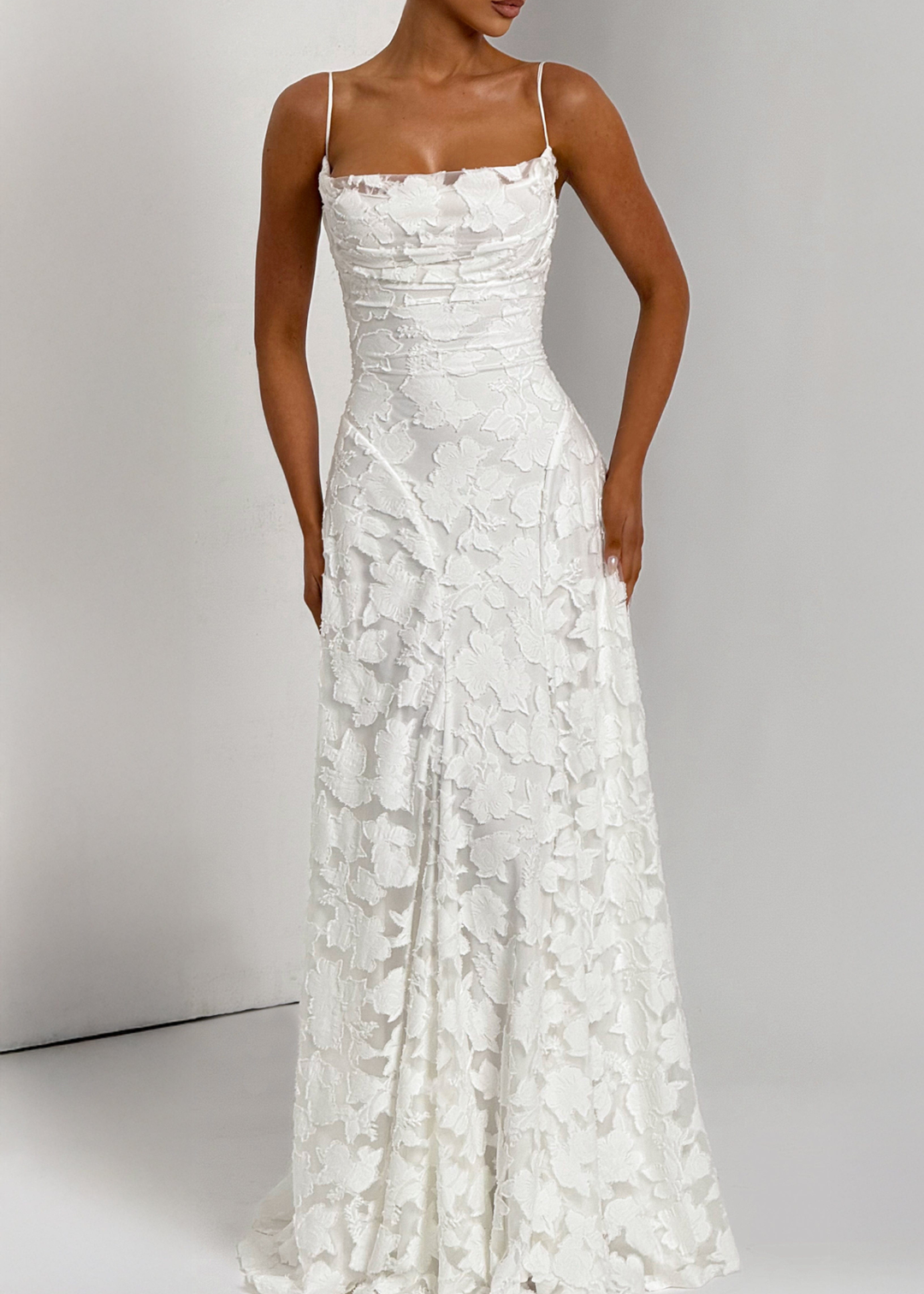 Floor | Dames Waterval Hals Bloemen Kant Bruiloftsgast Maxi Jurk