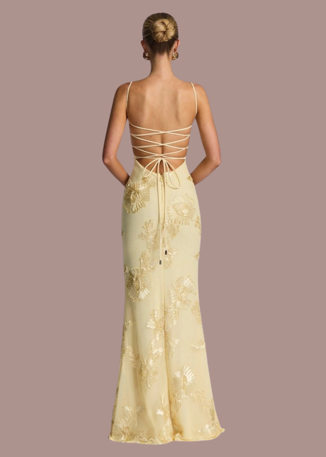 Bregje | Dames Korset Bloemen Geborduurde Bruiloftsgast Maxi Jurk