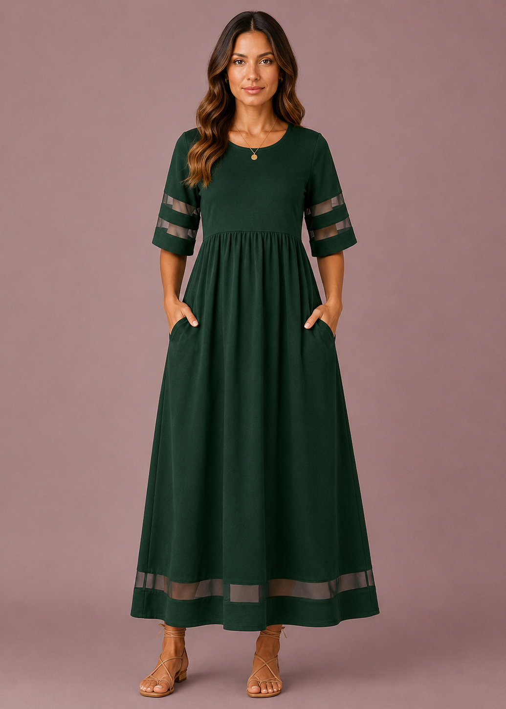 Cordelia | Dames Ronde Hals Mesh Korte Mouw Maxi Zomer jurk