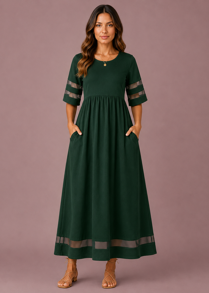 Cordelia | Dames Ronde Hals Mesh Korte Mouw Maxi Zomer jurk