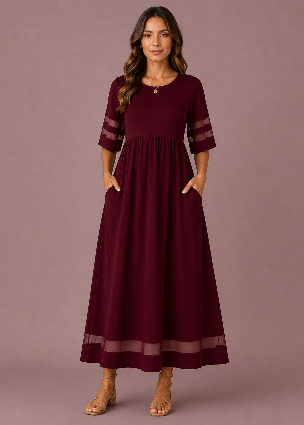 Cordelia | Dames Ronde Hals Mesh Korte Mouw Maxi Zomer jurk