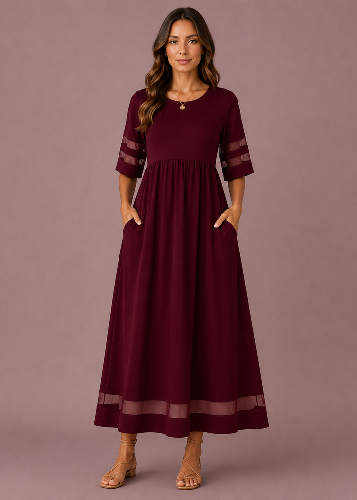 Cordelia | Dames Ronde Hals Mesh Korte Mouw Maxi Zomer jurk