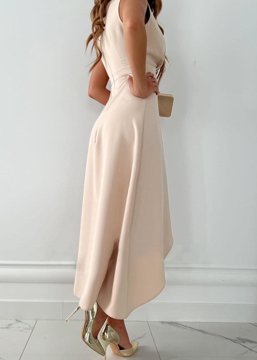 Camilla | Dames V Hals Mouwloze Gewikkelde Asymmetrische Maxi Jurk