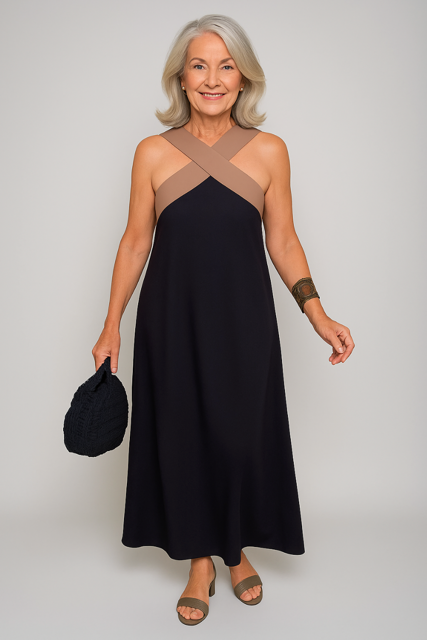 Julie | Dames Bruiloftsgast Halter Midi Jurk