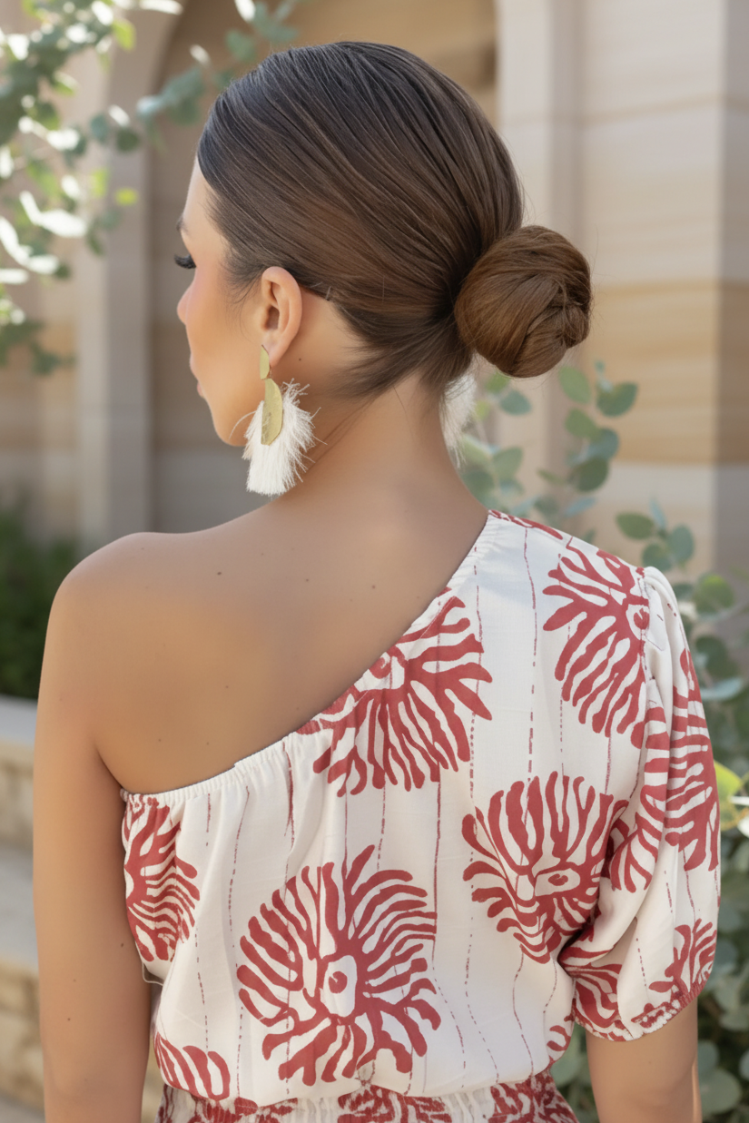 Aurora | Dames One-Shoulder Mini Jurk met Print