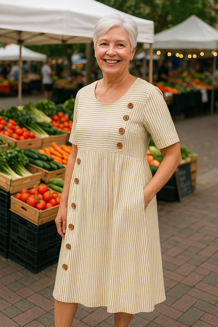 Brienne | Dames Gestreepte Midi Jurk met A-lijn
