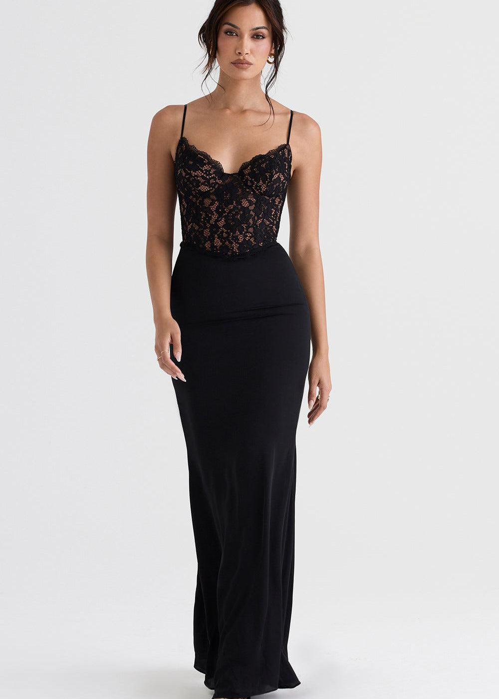 Liliana | Dames Kanten Korset Mermaid Maxi Jurk met Spaghettibandjes